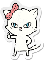 distressed sticker of a cute cartoon cat giving thumbs up symbol png