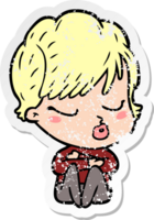 Distressed Sticker einer Cartoon-Frau mit geschlossenen Augen png