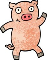 grunge textured illustration cartoon dancing pig png