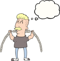 hand drawn thought bubble cartoon man lifting chain png