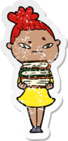 distressed sticker of a cartoon woman png