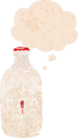 cute cartoon milk bottle with thought bubble in grunge distressed retro textured style png