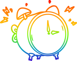 rainbow gradient line drawing of a cartoon ringing alarm clock png