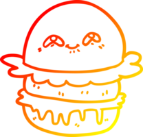 warm gradient line drawing of a cartoon fast food burger png