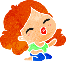 hand drawn retro cartoon of cute kawaii girl png