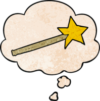 cartoon magic wand with thought bubble in grunge texture style png