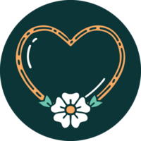 iconic tattoo style image of a heart and flower png