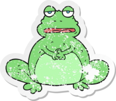 retro distressed sticker of a cartoon frog png