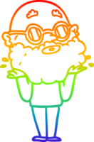 rainbow gradient line drawing of a cartoon curious man with beard and sunglasses png