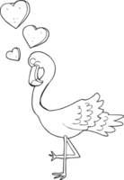 hand drawn black and white cartoon flamingo in love png