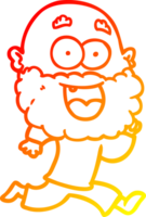 warm gradient line drawing of a cartoon crazy happy man with beard running png