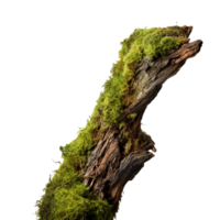 AI generated Green moss on rotten bark tree clip art png