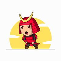 Free cute Samurai With Sword Vector Cartoon Illustration Icon Mascot. Cartoon Style.