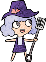 cartoon farmer girl with fork png