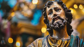 ai generado escultura en frente de el Iglesia foto