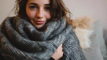 AI generated Portrait of a young girl wrapped in a warm scarf photo