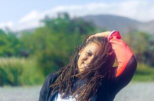 portrait of african woman in the park photo