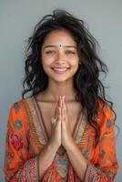 AI generated emotional portrait of happy Indian woman. ai generated photo