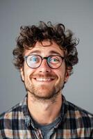 AI generated emotional portrait of happy british man in glasses. ai generated photo