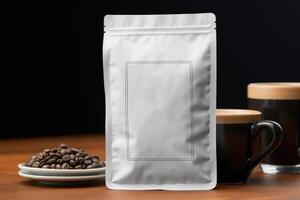 AI generated Coffee Bag Pouch mockup. Empty foil for food. AI Generated photo