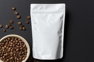 AI generated Coffee Bag Pouch mockup. Empty foil for food. AI Generated photo