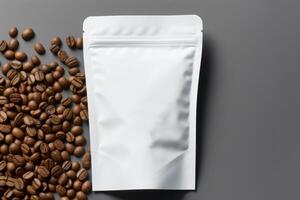 AI generated Coffee Bag Pouch mockup. Empty foil for food. AI Generated photo