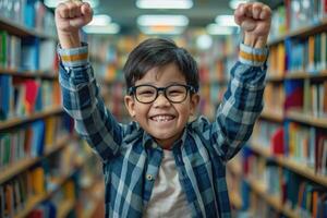 ai generado éxito mediante educación concepto . niño contento a aprender. ai generado foto