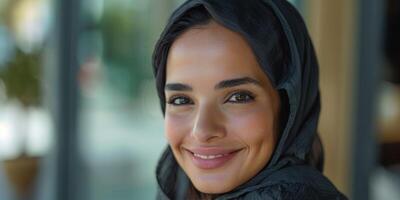 AI generated emotional portrait of happy arab woman. ai generated photo