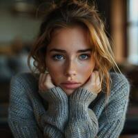 AI generated emotional portrait of sad woman. ai generated photo