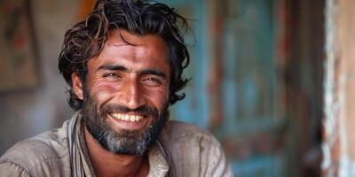 ai generado emocional retrato de contento pakistaní hombre, ai generado foto