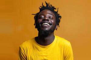 AI generated emotional portrait of happy black man. ai generated photo