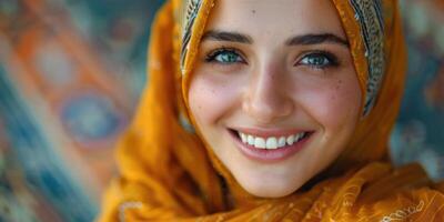 AI generated emotional portrait of happy arab woman. ai generated photo