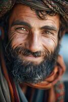 ai generado emocional retrato de contento pakistaní hombre, ai generado foto