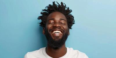 AI generated emotional portrait of happy black man. ai generated photo