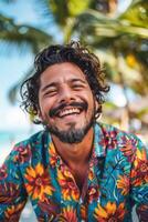 AI generated emotional portrait of happy mexican man. ai generated photo