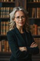 AI generated female lawyer in her cabinet or library. ai generated photo
