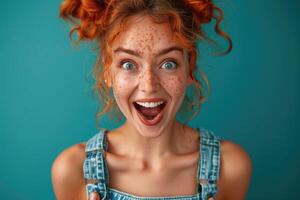 AI generated emotional portrait of excited woman, looking to camera. ai generated photo