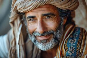 AI generated emotional portrait of happy arab man. ai generated photo