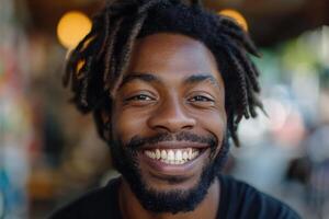 AI generated emotional portrait of happy black man. ai generated photo