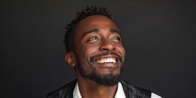 AI generated emotional portrait of happy black man. ai generated photo