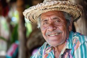 AI generated emotional portrait of happy mexican man. ai generated photo