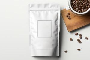 AI generated Coffee Bag Pouch mockup. Empty foil for food. AI Generated photo