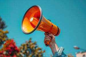 AI generated Hand of man holding megaphone. ai generated photo