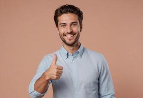 AI Generated Happy Young Man with Thumbs Up Gesture photo