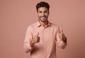 AI Generated Cheerful Man Giving Double Thumbs Up photo