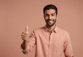 AI Generated Happy Man Giving Single Thumbs Up photo