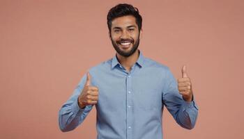 AI Generated Friendly Man Giving Double Thumbs Up photo