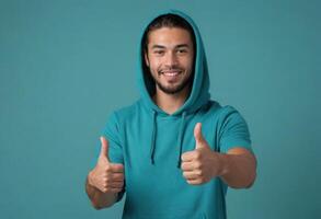 AI Generated Amused Man Giving Double Thumbs Up photo