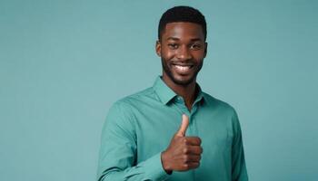 AI Generated Affable Man Giving Single Thumbs Up photo