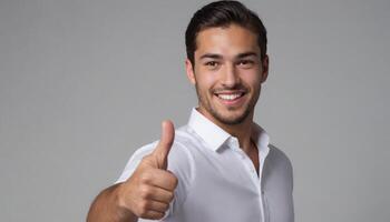 ai generado sonriente hombre en blanco camisa foto